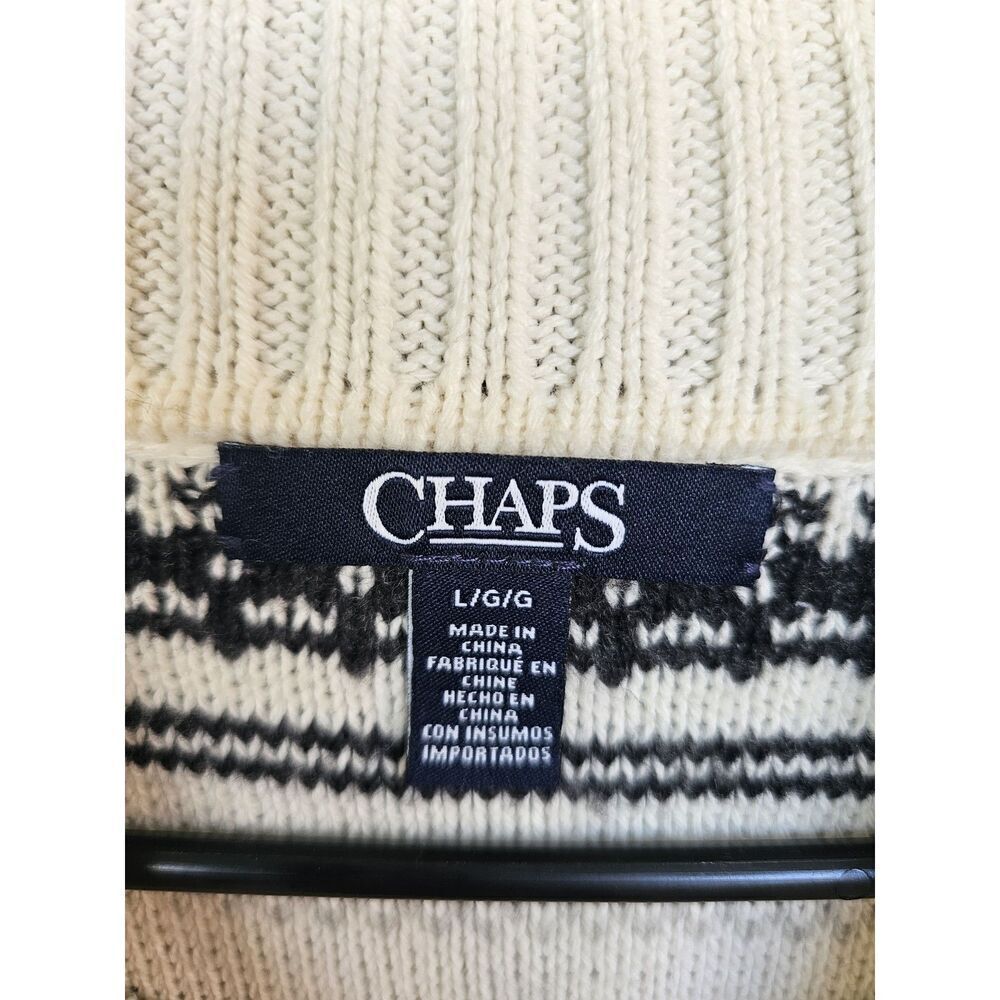 Chaps Ivory & Grey Striped Fair Isle Mock Turtleneck Sweater Pullover Large - Picture 4 of 6